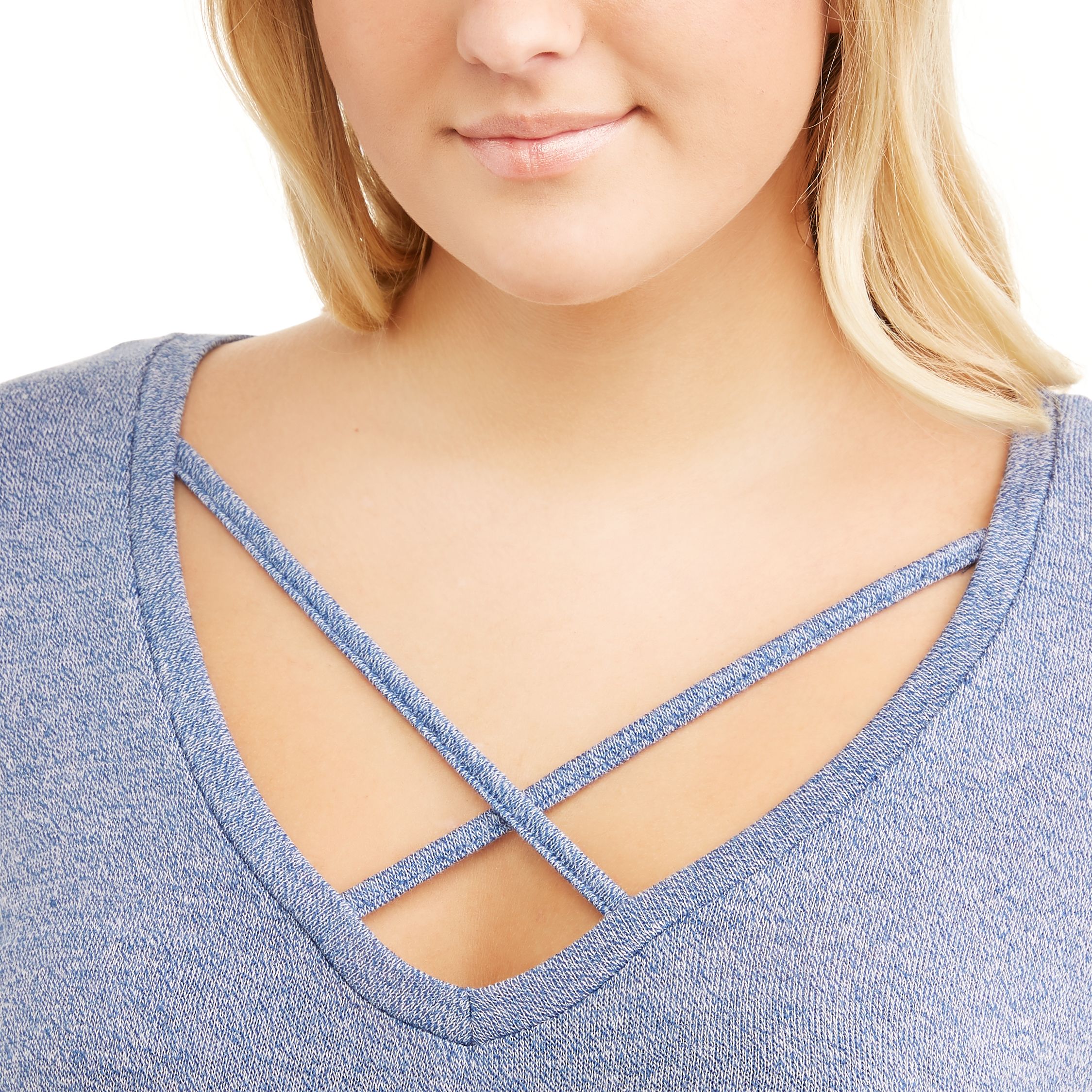 Plus Size Long Sleeve Strappy V-Neck Tee - image 3 of 3