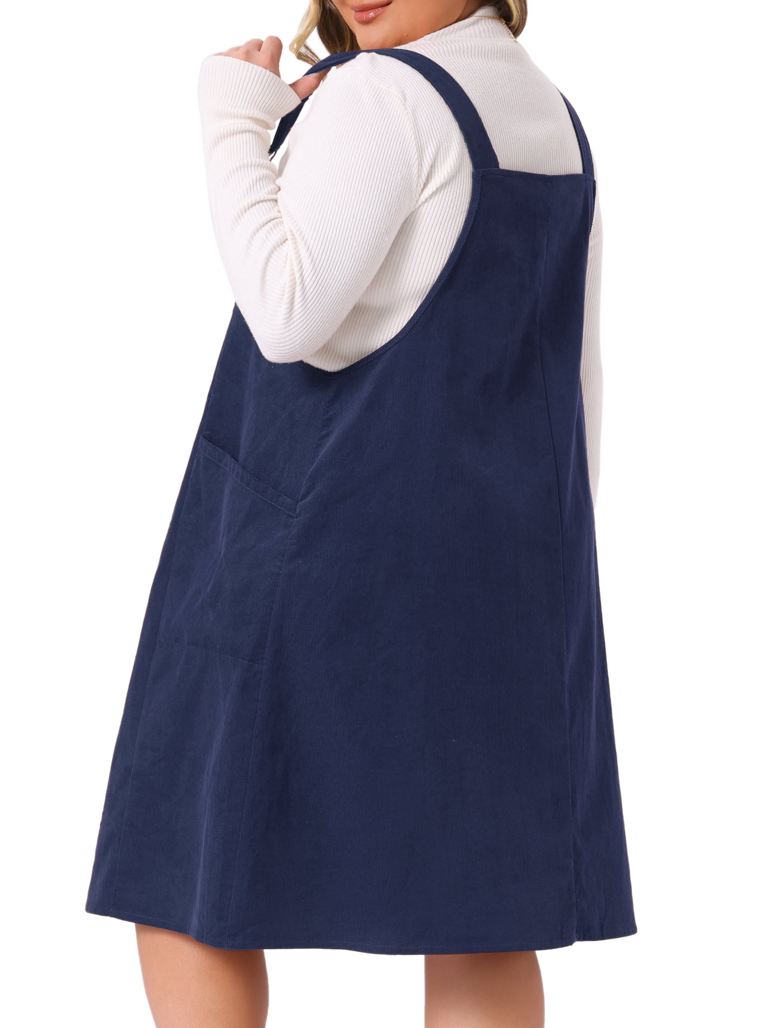 DARING DIVA Women's Plus Corduroy Pinafore Dress Pleated Skirt 3X Dark Blue