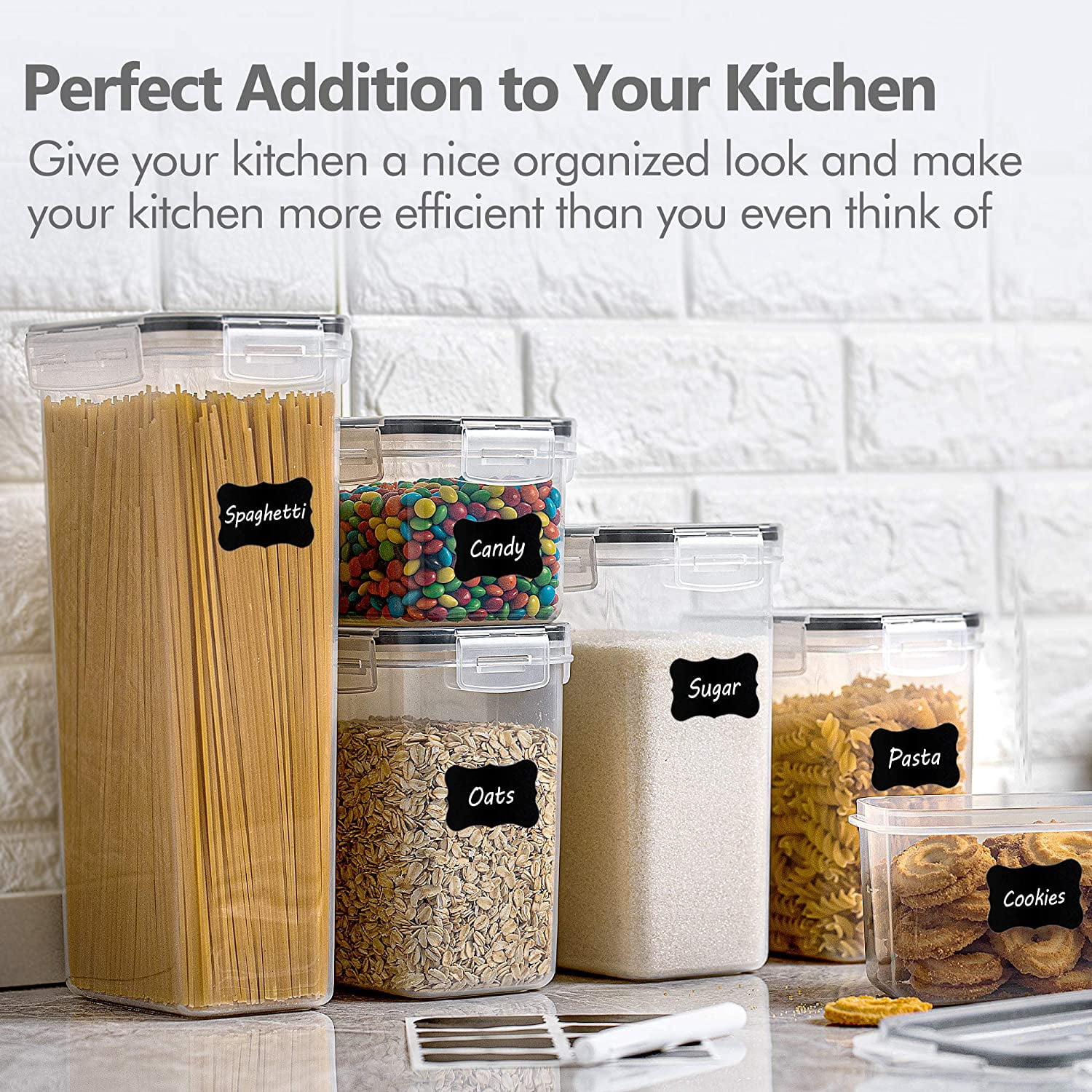CHEFSTORY Airtight Food Storage Containers with Lids, 8 PCS Plastic Canisters for Kitchen & Pantry Organization,Dry Flour, Sugar and Cereal