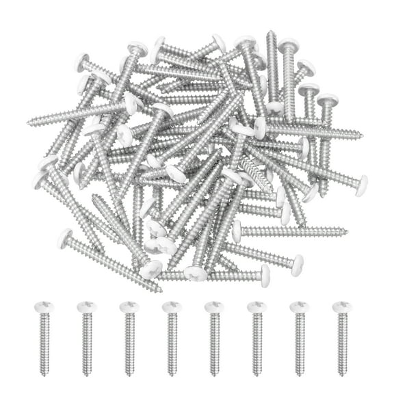 Uxcell 60Pcs M3.5 x 32mm White Pan Head Self Tapping Screws for Metal, Silver