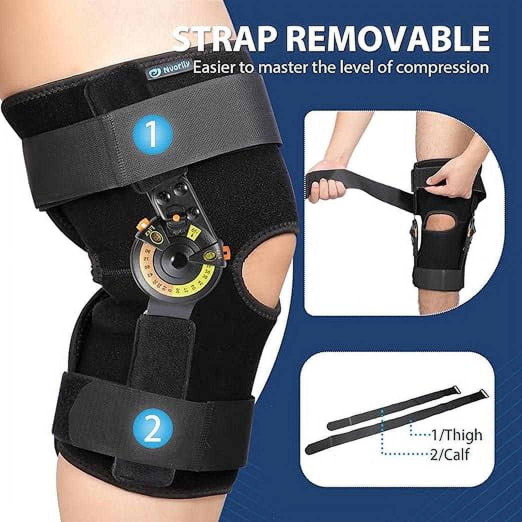 Nvorliy Hinged ROM Knee Brace with Side Stabilizers & Locking Dials, Post Op Knee Immobilizer for Arthritis, ACL, MCL, PCL, Meniscus Tear, Injurie/Knee Pain, Medical Orthopedic Support (Small)