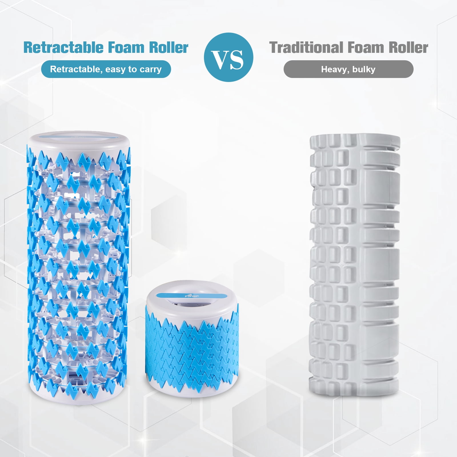 FISUP Retractable Foam Roller Muscle Massager Therapy Yoga Block Pilates Exercise Equipment, Blue