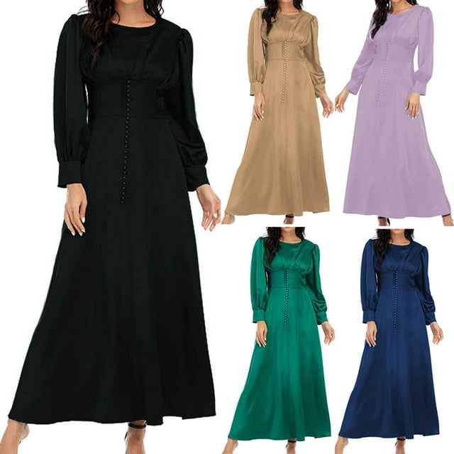 Sentmoon Robes d'Automne avec Manches Manches Longues Col Rond Robe d'Invitée de Mariage Formelle Boutonnée Couleur Unie Ample Extensible Robe Surdimensionnée Élégante pour Promenade Hivernale Décontractée Kaki P