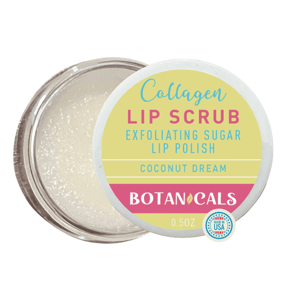 Botanicals Lip Exfoliator Scrub and Moisturizer, Coconut Dream Fruit Flavor, Sugar Lip Scrub for Dark Lips, Dryness, and Overnight Hydration, For Men & Women, Made in the USA