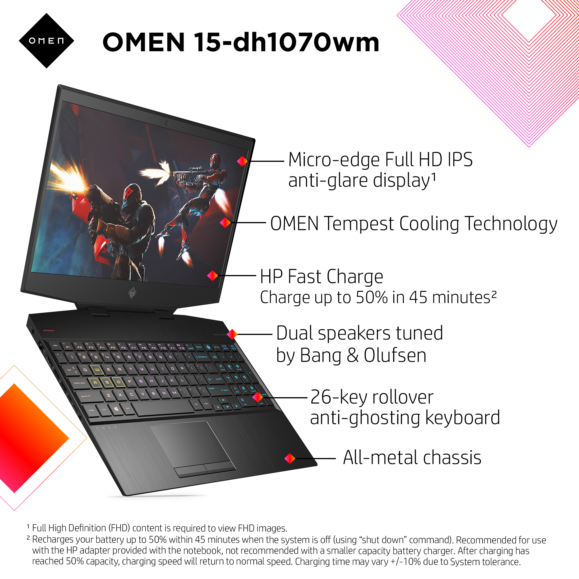 Omen by HP 15 FHD Gaming Laptop, Intel Core i7-10750H, NVIDIA GeForce GTX 1660 Ti 6GB, 8GB RAM, 1TB HDD + 256GB SSD, Mouse and Headset Bundle - image 4 of 16