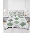thumbnail image 2 of Full Size Quilt Bedding Set, Green Geometric Reversible Summer Quilt 3 Pieces, Vintage Moroccan Rhombic Bohemia Gray Lightweight Bedspreads Coverlets with 2 Pillow Shams for All Seasons, 2 of 5