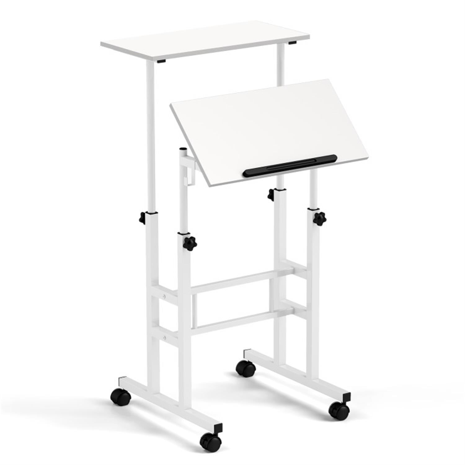 Demi Bonn Height Adjustable Mobile Standing Desk with Rolling Wheels for Office and Home, Laptop Workstation for Laptops, Books, Tablets, and Art, White
