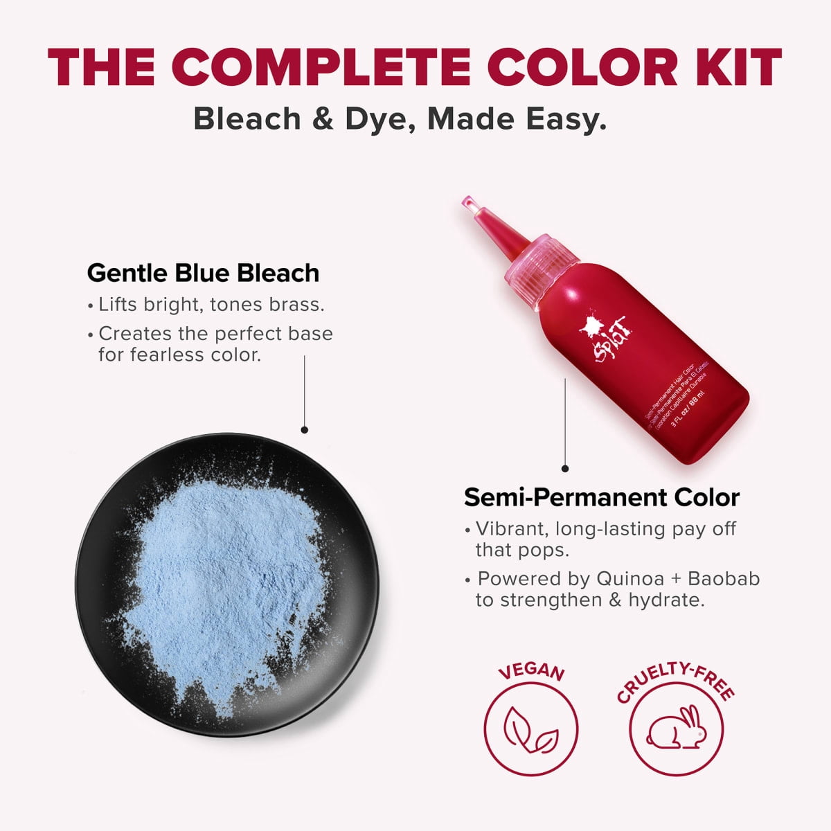Splat Original Complete Kit, Semi-Permanent Hair Dye with Bleach, Luscious Raspberries Hair Color
