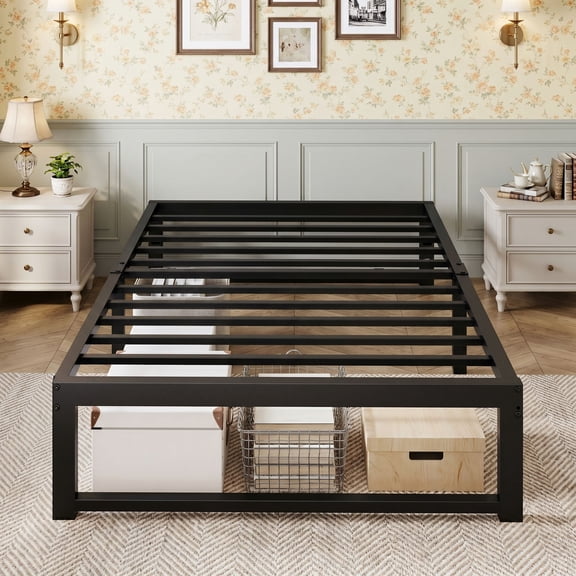 Einfach 14" Twin Bed Frame, Metal Platform Bed with Ample Under-Bed Storage Space, Upgraded Frame Structure, 3500 LBS Capacity, Black