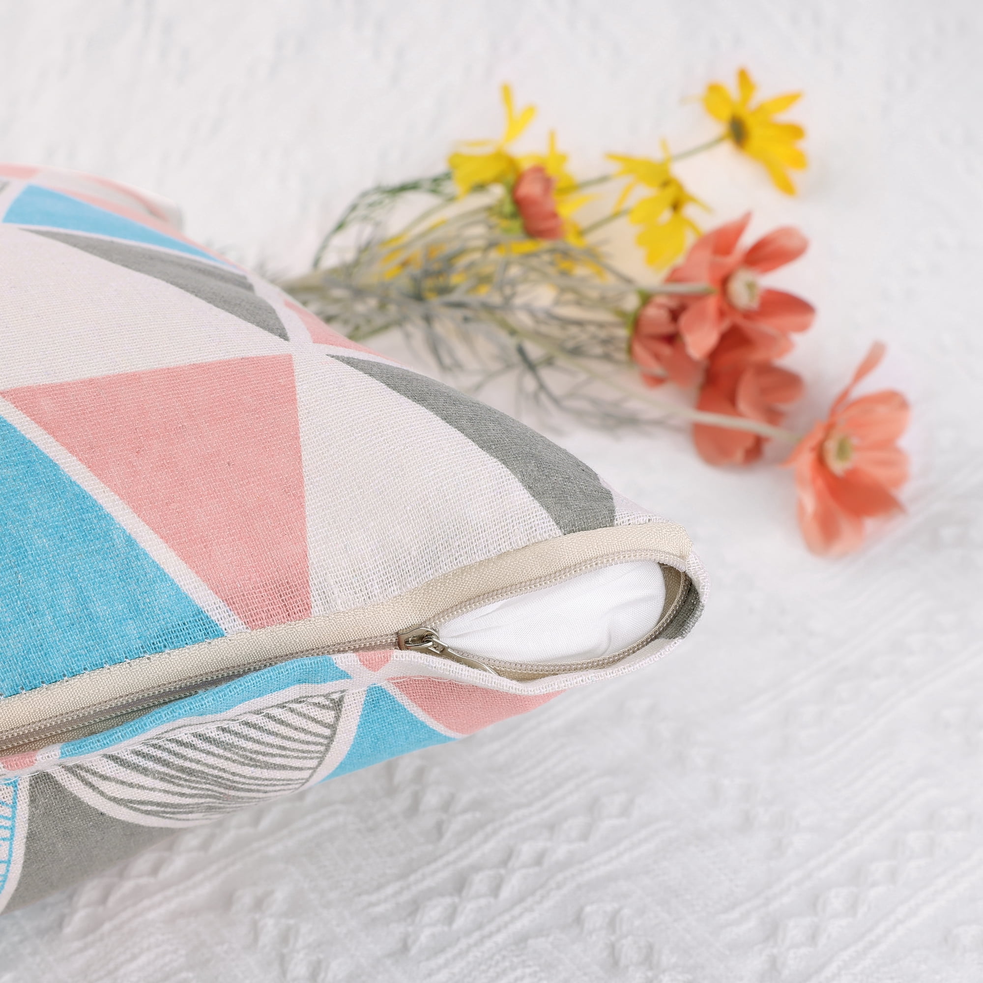Unique Bargains Geometric Pillow Covers Linen Decorative Cushion Cases Colorful 18" x 18"