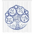 thumbnail image 3 of Folk Art Shower Curtain, Abstract Monochrome Composition with Sweet Birds in Tree Floral Circles, Fabric Bathroom Set with Hooks, 69W X 84L Inches Extra Long, Royal Blue and White, by Ambesonne, 3 of 3