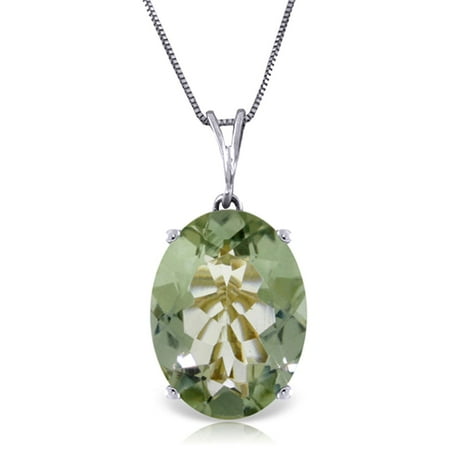 ALARRI 7.55 Carat 14K Solid White Gold Necklace Oval Green Amethyst with 24 Inch Chain Length.