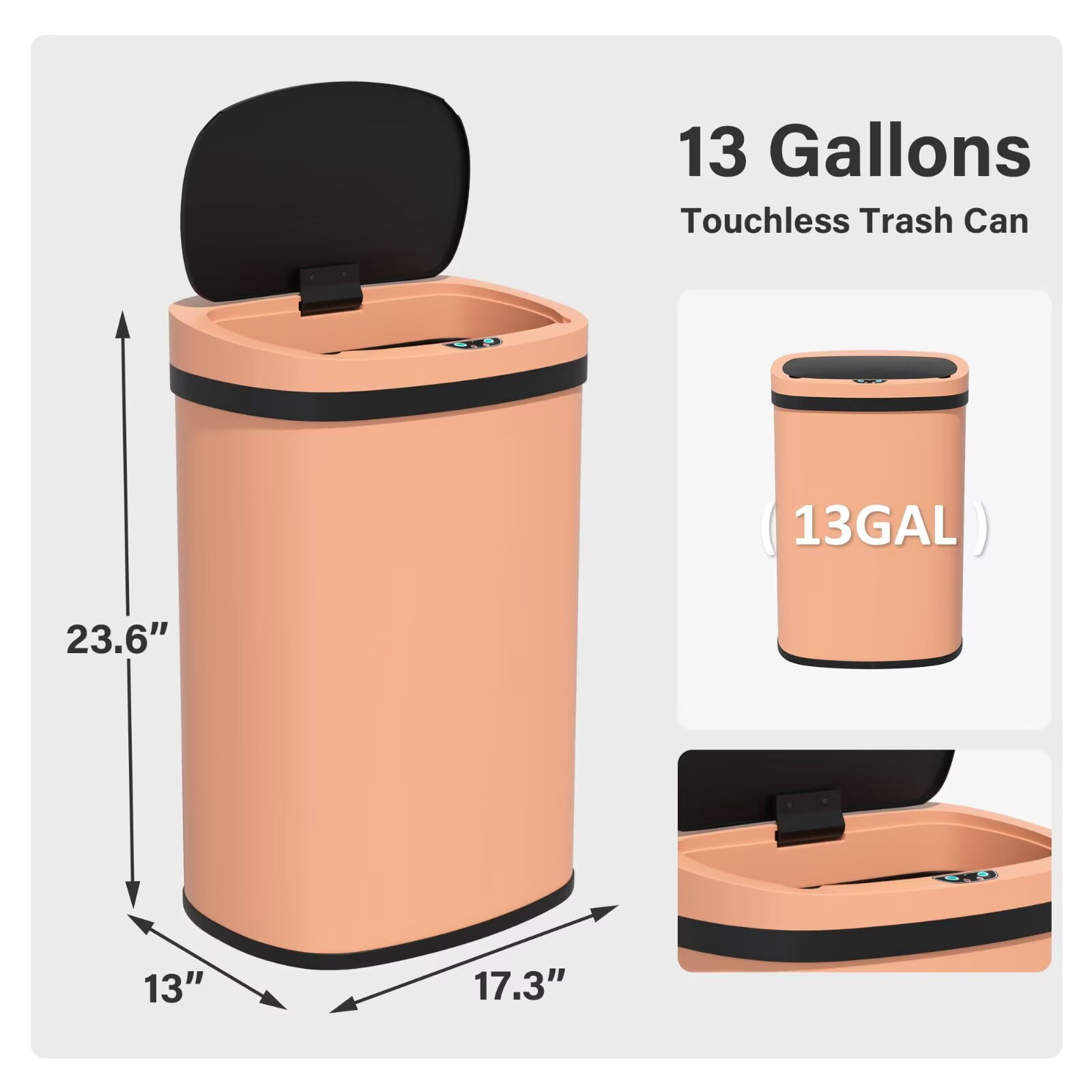YRLLENSDAN 13 Gallon Touchless Stainless Steel Trash Can, Automatic Garbage Cans with Lid, Motion Sensor Wateproof Trash Bin for Kitchen Bedroom Bathroom Office, Pink