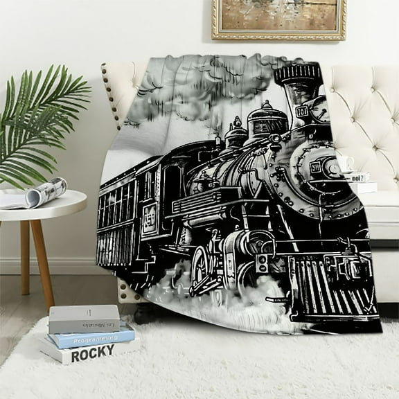 Creowell Steam Train Print Throw Blanket for Bed Sofa Living Room Decor All Seasons Super Soft Blanket 40x50in
