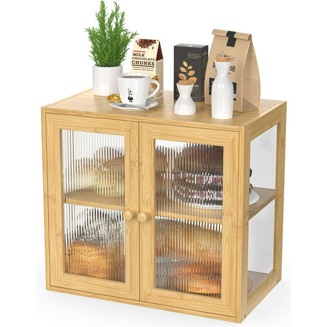 Extra Large Bamboo Bread Box for Kitchen Counter, Bread Bin Farmhouse Bread Box with 2 Doors, Wooden Breadbox Bread Storage Container Holder for Homemade Bread, Natural