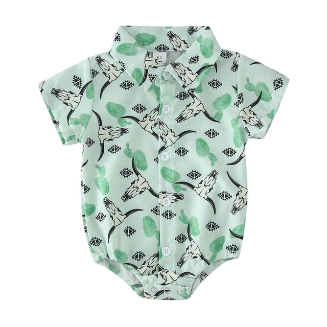 Gibobby Pañalero de algodón con estampado de de dibujos animados de manga corta para niños pequeños, monos para recién nacidos, ropa de(Verde, 6-12 Meses)