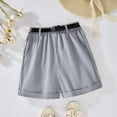 thumbnail image 2 of BYHONG Summer Children's Girls' High Waisted Rolled Edge Wide Leg Pants with Pockets Loose and Versatile Shorts. Grey 10Y, 2 of 6