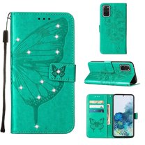 Dteck for Samsung Galaxy S20 Plus 6.7 Inch Wallet Case, Luxury PU Leather Shockproof Protective Shining Diamond Card Slots Holder Flip Case with Kickstand Magnetic Clasp Bracket Phone Cover,Green