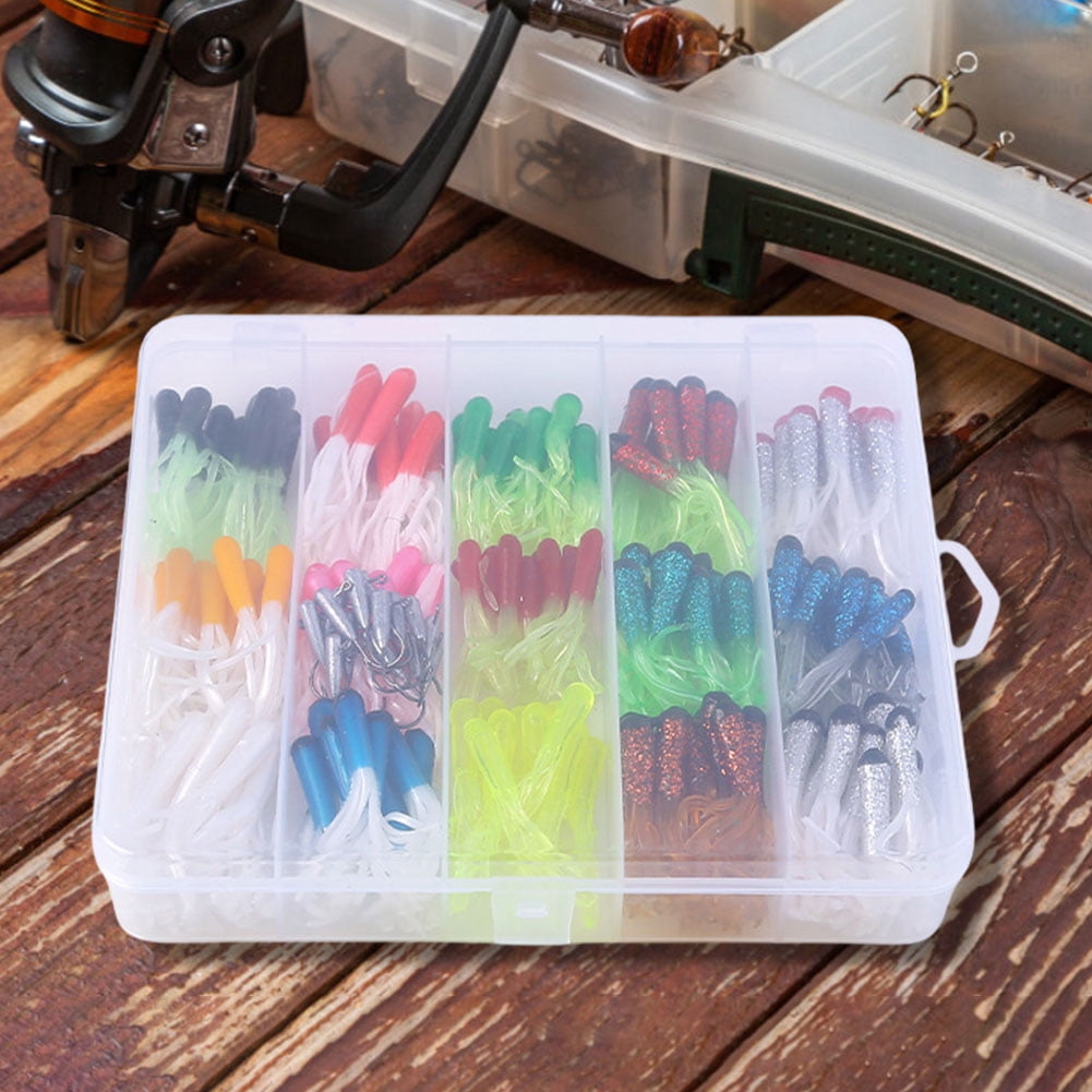 HUISZJ 165pcs Fishing Lure Set, Small Soft Tube Bass Lure Bait with Jig Hooks, Fishing Lure Artificial Bait Soft Worm Bait Silicone Swimbait