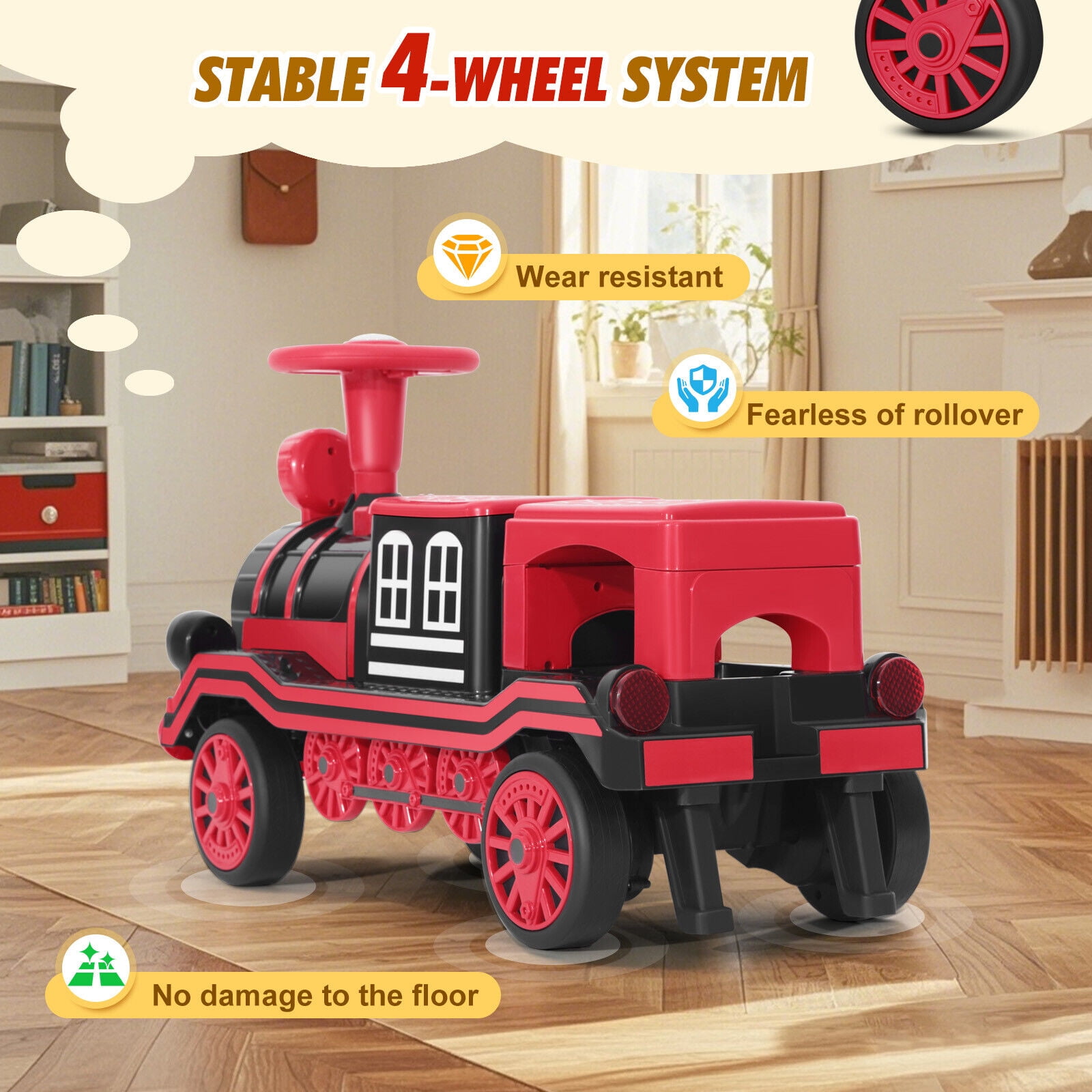 Red 2-Seater 12V Electric Kids Ride On Train Toy Car Boys Girls Gift w/2 Speed,Music,Lights,Honk,Storage,USB,Support to 110LBS