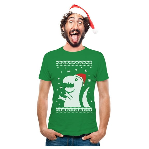 Tstars Mens Ugly Christmas Sweater Big T Rex Santa Christmas Gift Funny Humor Holiday Shirts Xmas Party Christmas Gifts for Him Graphic T Shirt Ugly Xmas Sweater
