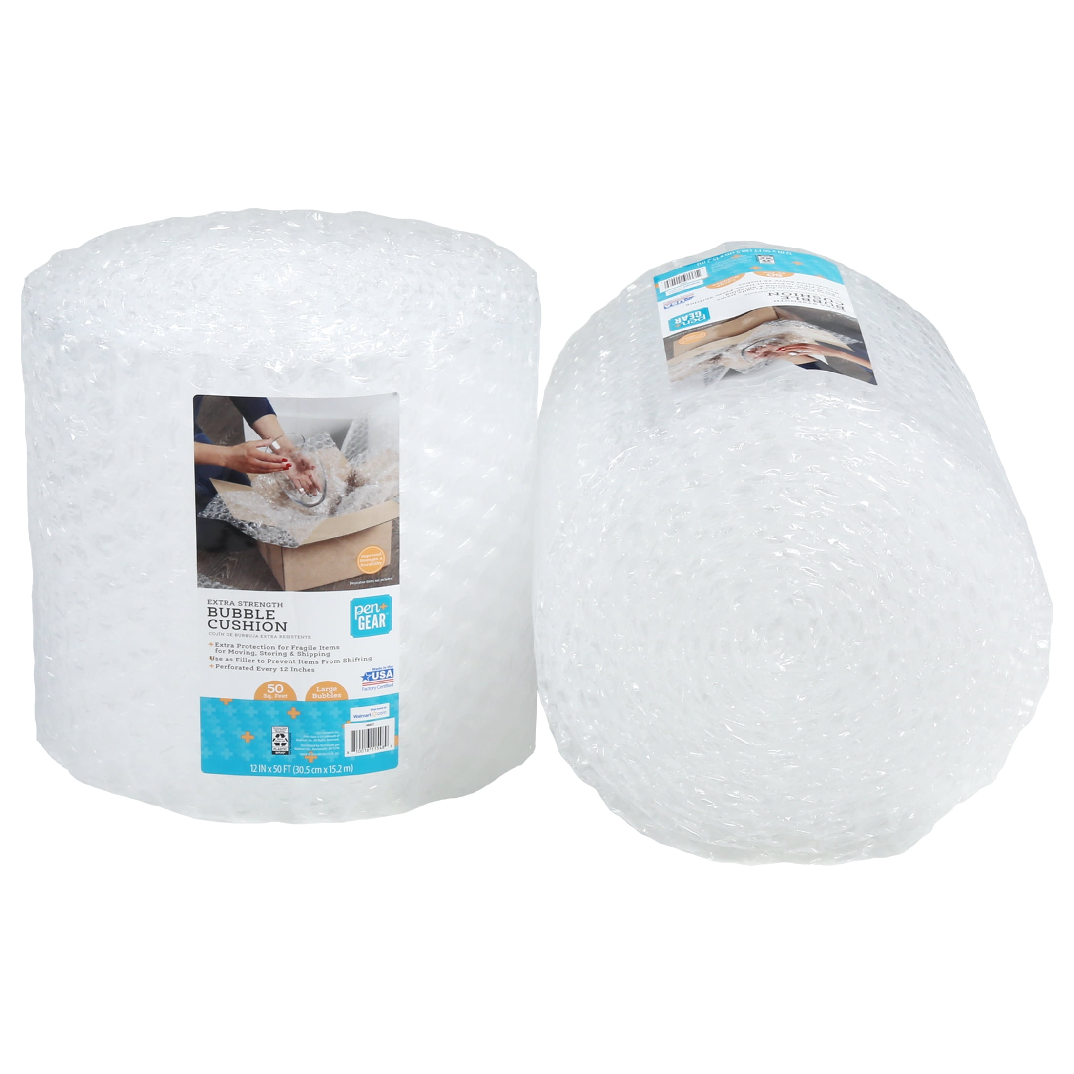 Pen + Gear Large Bubble Cushion Wrap, Clear, 12 in. x 50 ft., 2 Pack