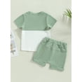 thumbnail image 4 of Bagilaanoe 2pcs Toddler Baby Boy Short Pants Set Short Sleeve Contrast Color T-Shirt Tops + Shorts 3T 4T 5T Kids Casual Summer Outfits, 4 of 8