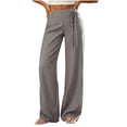 thumbnail image 2 of Nmnitkp Pants for Women Striped Wide Leg Dress Pants with Pockets Drawstring Elastic Back Waist Loose Straight Business Casual Work Trousers for Office Daily Travel Wear Dark Gray,S, 2 of 6