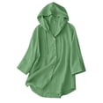 thumbnail image 5 of Aezemi Womens Button Hoodie Shirts Lightweight 3/4 Sleeve Loose Fit Drawstring Hooded Faux Cotton Linen Blouses Summer Spring Beach Vacation Sun Protection Tees S, 5 of 7