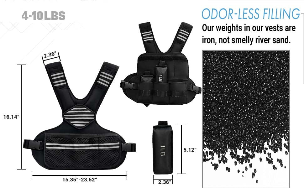 Huisuilinss Adjustable Weighted Vest,4-10lb Vest with Ironsand Weights and Large Pocket, Weight Vest for Men and Women Strength Training, Running, Fitness, Walking