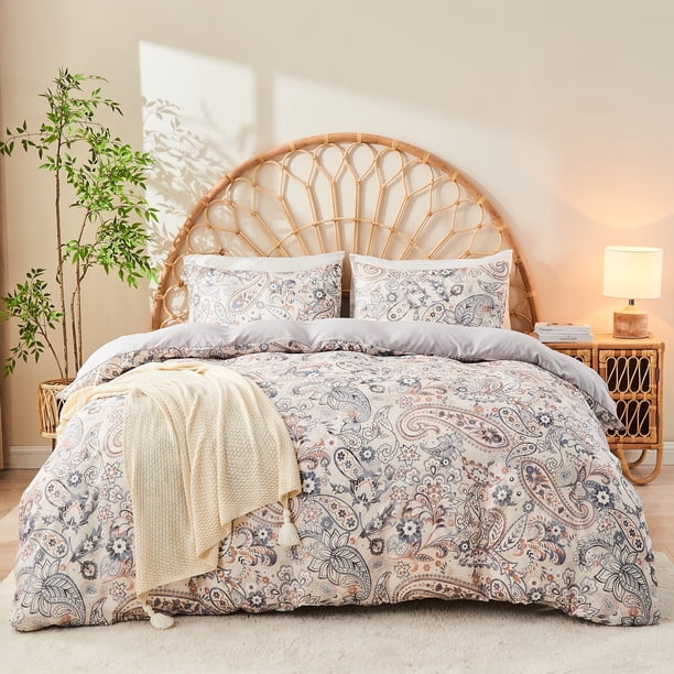 Gogreen Funda Nórdica Doble Floral, Microfibra Suave y Transpirable, Juegos de Cama Dobles de 3 Piezas, Funda Nórdica Cómoda con Patrón Doble, con Cierre de Cremallera (Paisley, Doble)