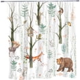 thumbnail image 4 of Forest Animal Shower Curtain Rustic Forests Bathroom Curtains Moose Bear Deer Fox Spring Floral Plants Cute Wildlife Green Leaf Nature Scenic Watercolor Bathtub Decor with Hooks 84 x 70 in, 4 of 6