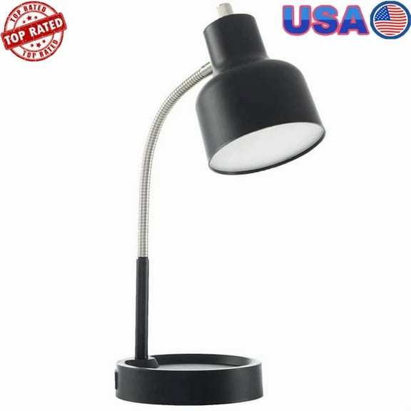 New Desk Lamp W/ Led Lighting & Gooseneck Adjustment Storage Base Decor Outlet