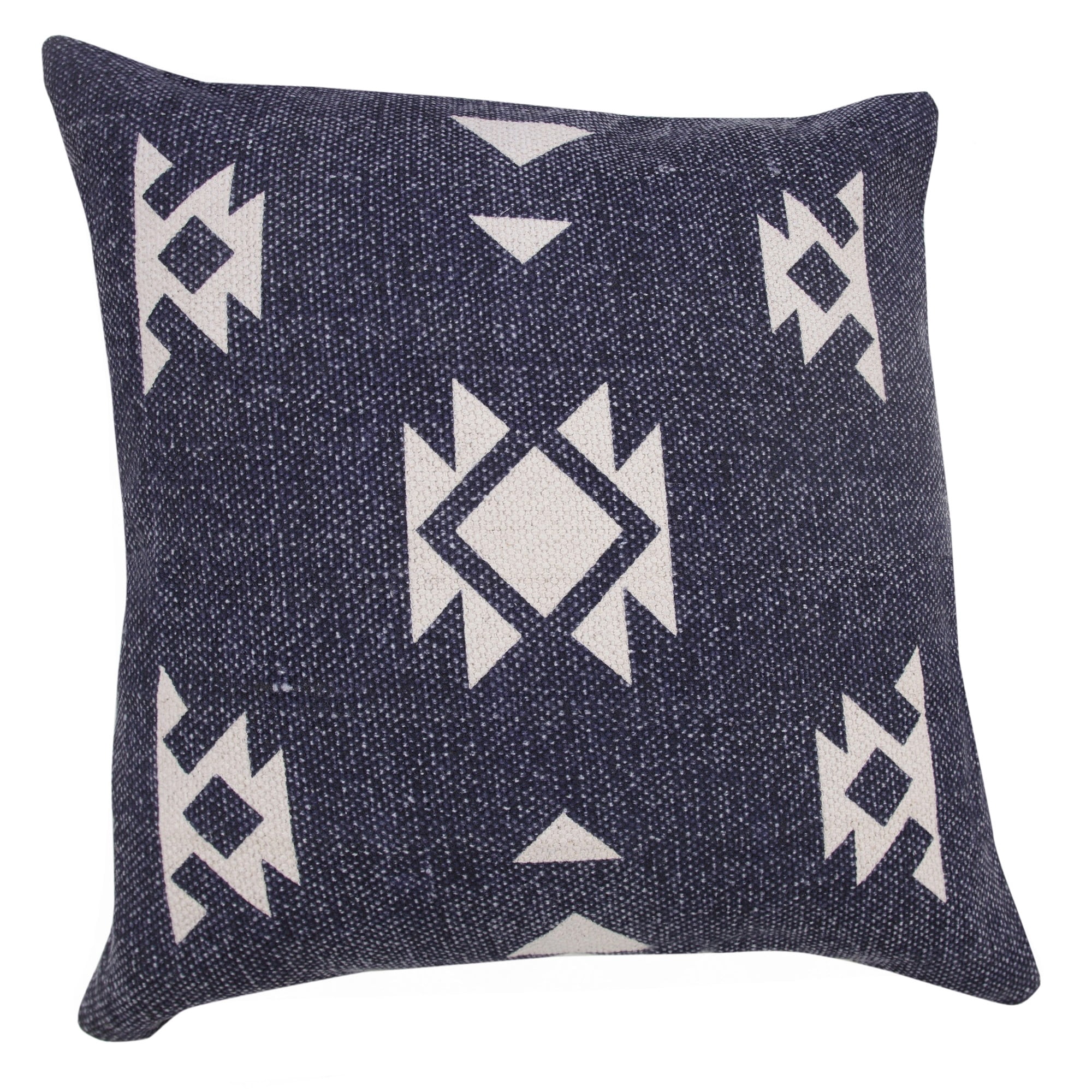 Laddha Home Designs Handwoven Southwestern Tribal Cotton Throw Pillow Cover - 20" - Blue and White