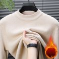 thumbnail image 4 of ZCFZJW Mens Fashion Winter Thermal Fleece Shirts Casual Striped Knit Long Sleeve Crewneck Pullover Sweater Tops Trendy Slim Fit Basic Athletic Workout Sweatshirts Khaki XXXL, 4 of 6