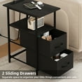 thumbnail image 4 of Eunos Black Long End Table with Charging Station, Nightstand with Open Shelf, 2 Fabric Drawer, 4 of 7