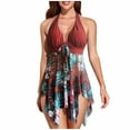 thumbnail image 2 of jsaierl Maillot de Bain Femme une Pièce Robe de Bain Dos Nu Imprimé Tropical Noué devant Maillot de Bain Fluide Été Col en V Robe de Bain Haute Basse pour Plage Fête Vacances, 2 of 6