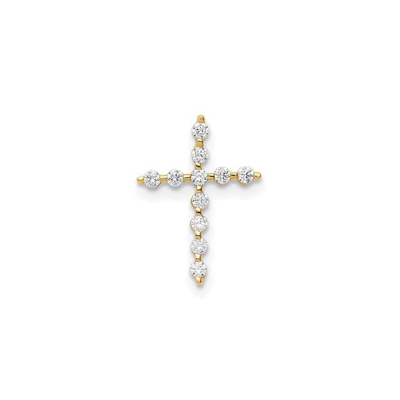 14k Yellow Gold Cross Pendant Necklace for Women with Round White Gemstones, Christian Religious Jewelry, Catholic Faith Symbol, Elegant Spiritual Accessory for Daily Wear