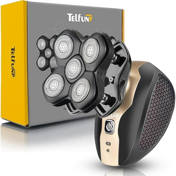 Telfun Rasoirs pour Hommes/femmes Chauves, Rasoir Électrique 5-en-1 pour Hommes/femmes avec Affichage LED, Étanche Ipx7, Kit de Toilettage à Charge Rapide avec Tondeuse à Barbe, Tondeuse pour Poils de Nez et Cheveux, Brosse de Nettoyage Facial