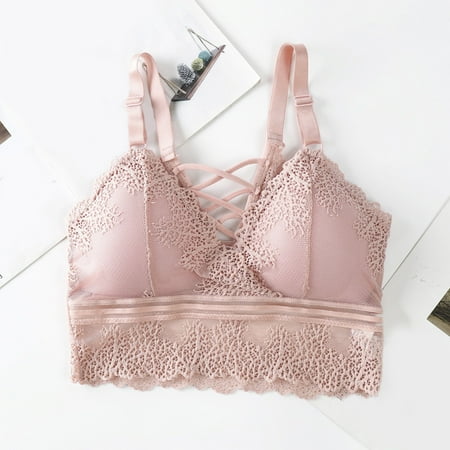 

nsendm Lace Bralette For Women Lace Bralette Padded Lace Bandeau Bra With Straps For Women Girls Womens Spaghetti Strap Tops Vest Pink One Size