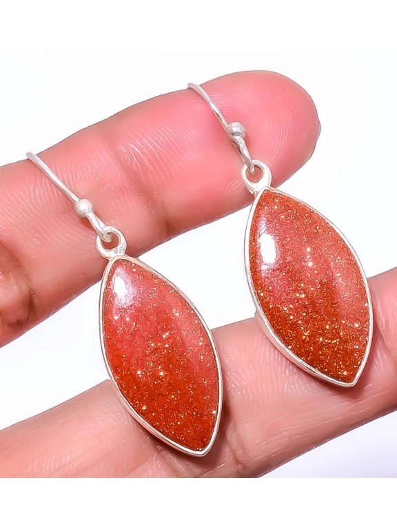 Golden Sunstone 925 Sterling Silver Jewelry Earring 1.76" A370, Christmas Gift, Gemstone Silver Jewelry, Golden Sunstone Earring, New Year Sale