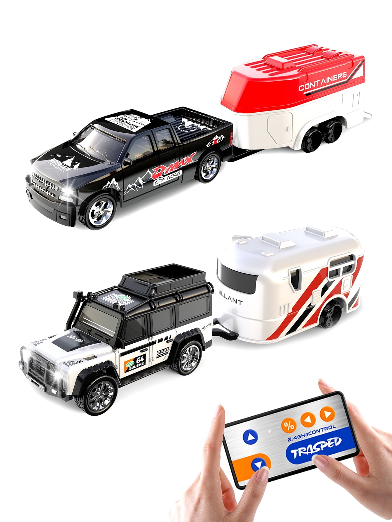 1: 64 mini remote control car with trailer, multi-channel control, alloy anti drop, can be towed for storage