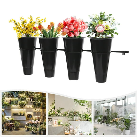 Wall-Mounted Flower Stand Flower Stand with 4 Buckets Flower Display Stand Black