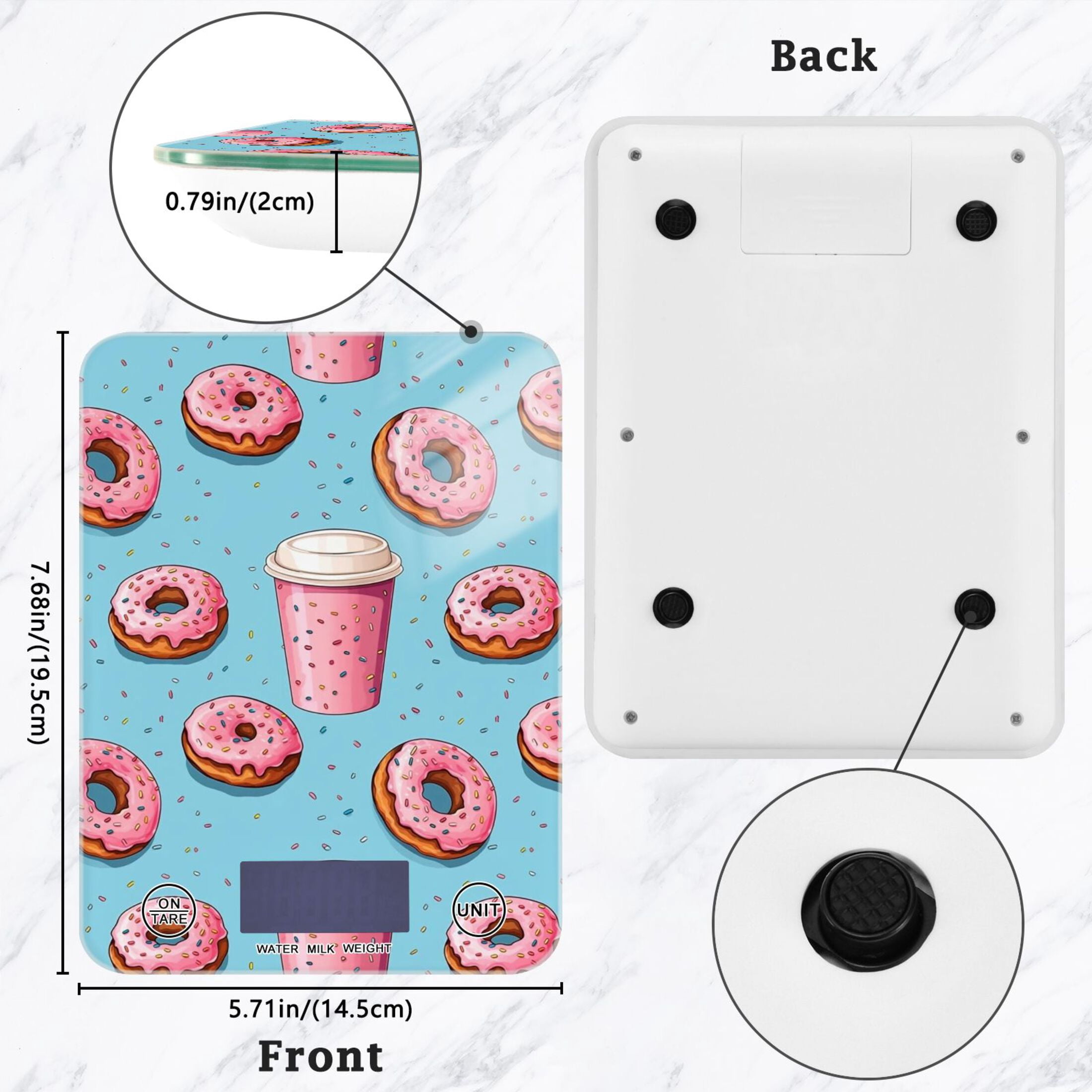 Macarons Coffee Pink Food Scale Digital Kitchen Scale Waterproof Tempered Glass Tare Function 11 lb for Baking Cooking Meal Prep