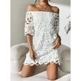 thumbnail image 4 of New Solid Color Strapless Short Dress Off-Shoulder Hollow Lace Dress, 4 of 6