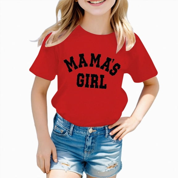 Sgkm Girls Graphic Shirts Crewneck Kids Mamas Girl Shirt Short Sleeve Basic Top Casual Fit Summer Red 5-6 Years