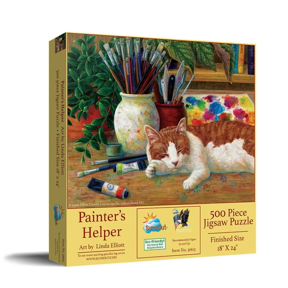 SUNSOUT INC - Painter's Helper - 500 pc Jigsaw Puzzle by Artist: Linda Elliott - Finished Size 18" x 24" - MPN# 31613