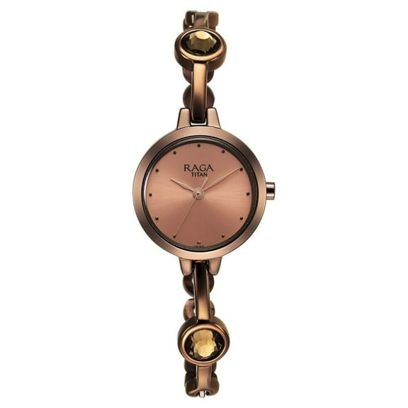 Titan Raga Viva Quartz Analog Rose Gold Dial Brown Metal Strap Watch for Women-NS2576QM01