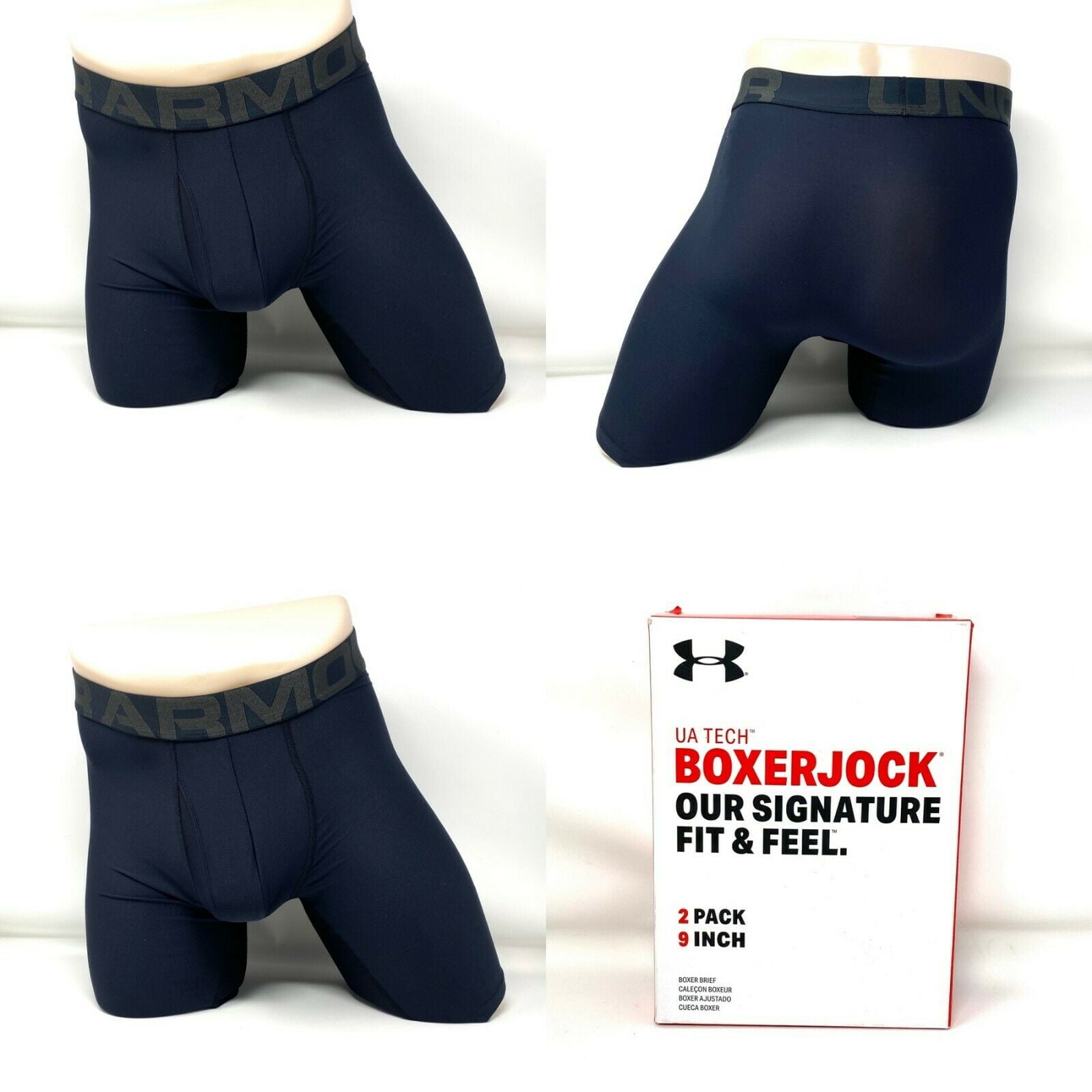 UNDER ARMOUR 2 Pack Logo Boxerjock 9in Polyester Black Men's Size Underwear