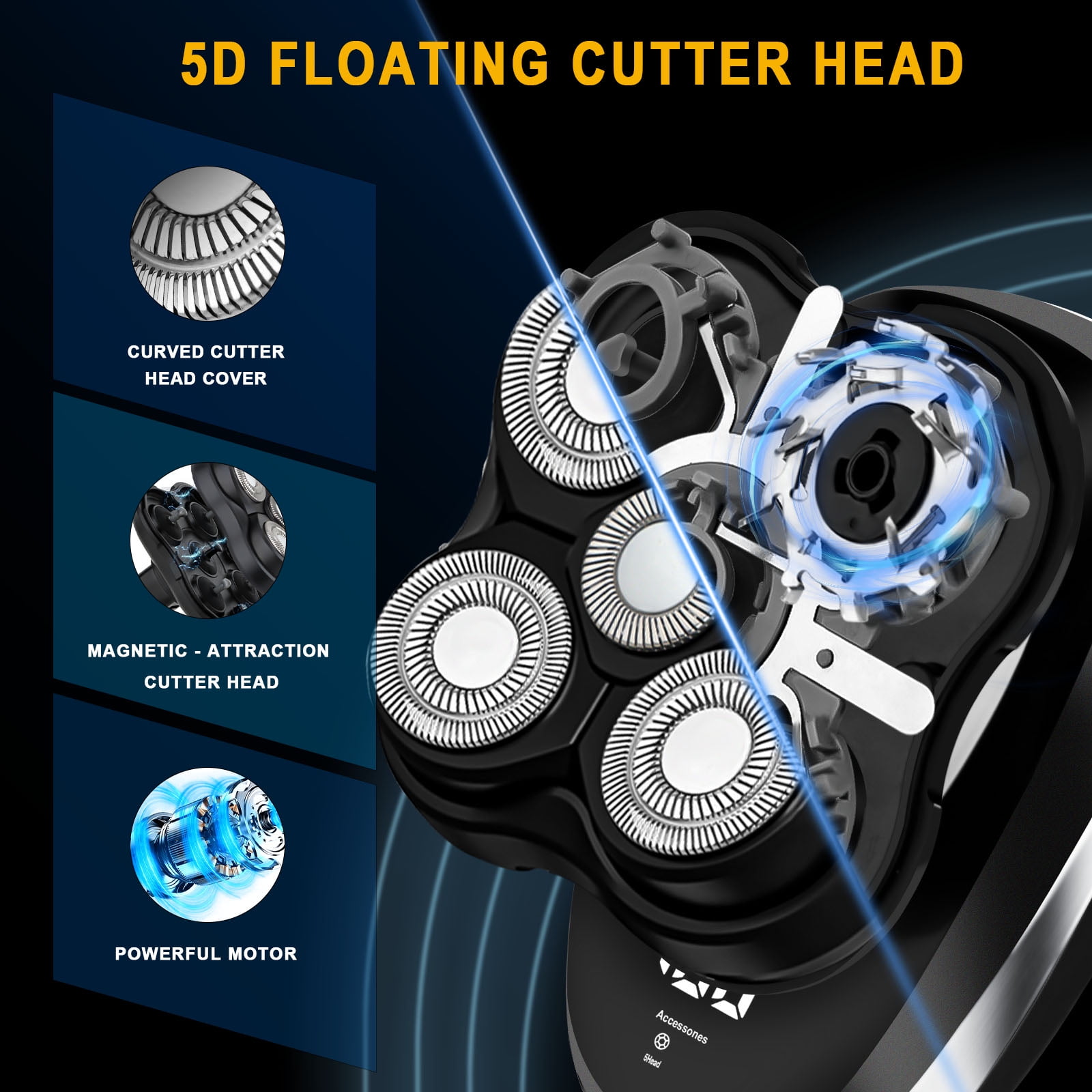 LQT Head Shavers for Bald Men,Wet & Dry Bald Head Shaver,Rechargeable Head Razor with LED Display and 3 Second Safety Lock,5D Floating Head Shaver Comes with Magnetic Detachable Blades